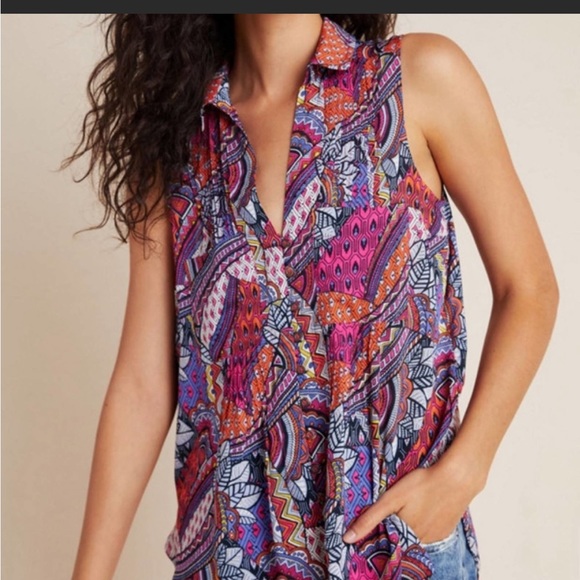 🌷SALE 3/$21🌷Anthropologie Maeve Pintuck Sleeveless Top - Picture 2 of 6